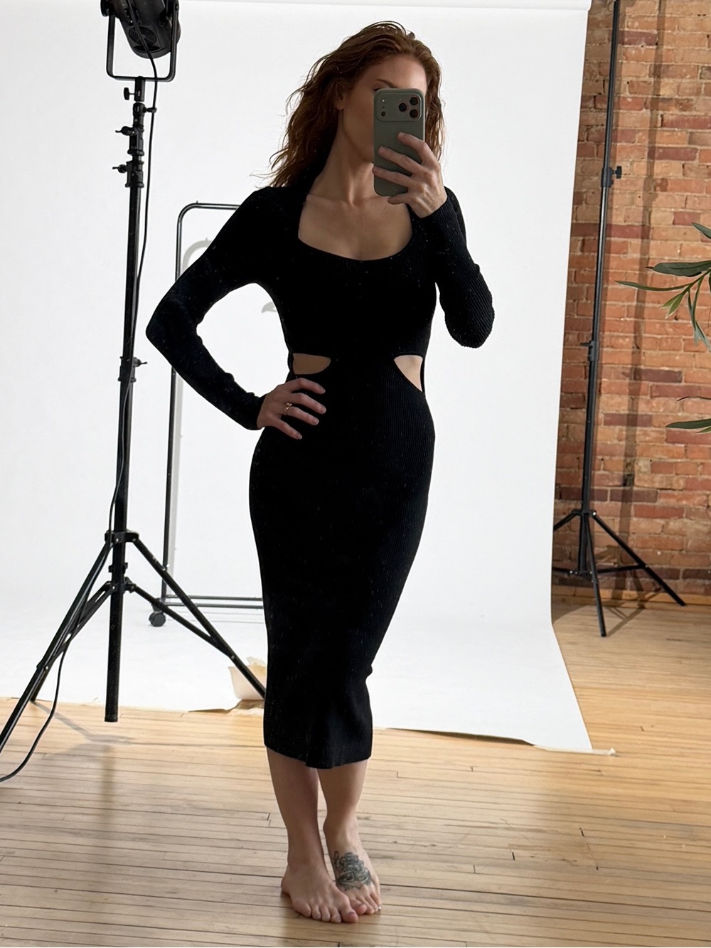 Abercrombie & Fitch midi dress cut out black xs